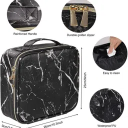 inovera Professional Makeup Cosmetic Storage Organizer Bag with Adjustable Compartment (Black Marble) Cosmetics & Makeup Storage Vanity Box image 2