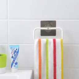 on gate Magic Sticker Series Self-Adhesive Plastic Towel Holder Hanger White Towel Holder image 2