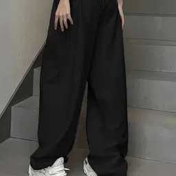 dockstreet Women Solid Black Track Pants image 2