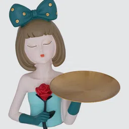 royaloak Serving Lady Figurine Polyresin Multi Colour Glossy Finished Blue image 3