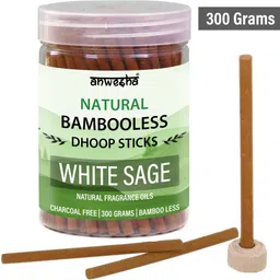 White Sage Premium Bambooless Dhoop Sticks Box - 110 Scented Incense sticks - 300 Grams - Reusable Pet Jar White Sage-image-45