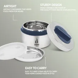 dhara stainless steel Large Double Wall Insulated Food Grade Tiffin Box For Namkeen & Meal Blue 1 Containers Lunch Box image 3