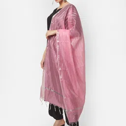 dupatta bazaar Silk Blend Woven Pink Women Dupatta image 2