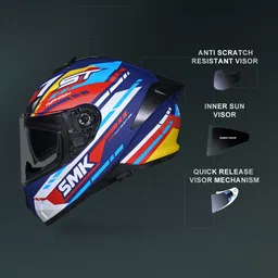 smk Typhoon Sports Tourer ISI, DOT & ECE 06 Certified Helmet with Dual Visor Motorbike Helmet image 5