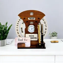 giftingcare Wooden Circular Calendar With Pen & Visiting Card Holder Table Top Organizer for Office & Home Decor Table Calendar-picture-23