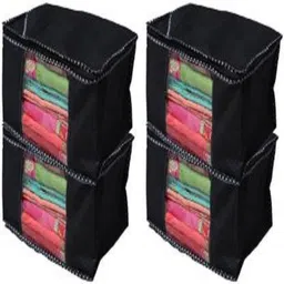 AMIRA INDUSTRIES The Royal Cover saree bag SET OF 4 PCS COMBO SCBLACK04 (Black) Cotton Laundry Bag-image-5
