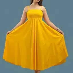 Women Fit and Flare Yellow Midi/Calf Length Dress-image-56