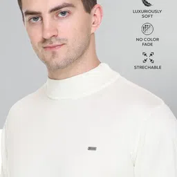 godfrey Men Solid High Neck White Sweater image 2