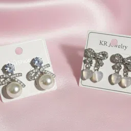 dreft 'Pearlescent Bow Drop Earrings' or 'Crystal Bow Pearl Studs' Alloy Stud Earring, Drops & Danglers, Hoop Earring image 3