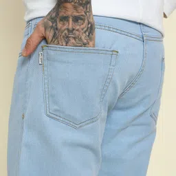 denim look Men Relaxed Fit Mid Rise Light Blue Jeans image 4