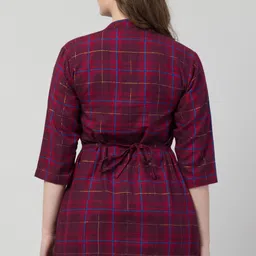 hive91 Casual Regular Sleeves Checkered Women Maroon Top image 2