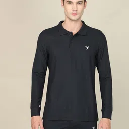 technosport Men Solid Polo Neck Polyester Black T-Shirt image 3