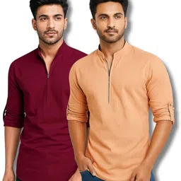vimasuti Pack of 2 Men Solid Pure Cotton Straight Kurta-picture-22
