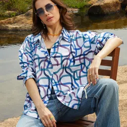campus sutra Women Oversized Fit Printed Spread Collar Casual Shirt-picture-28