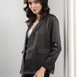 kotty Women Solid Mandarin Casual Blazer image 2