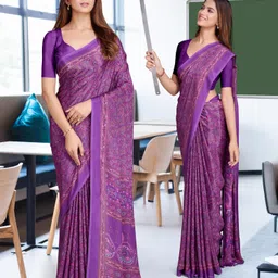 veer vision Printed, Floral Print Bollywood Crepe, Pure Silk Saree image 1