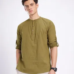 anouk rustic Men Solid Cotton Blend Straight Kurta image 3