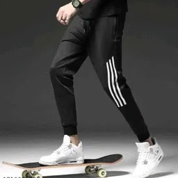 adibok Men Solid Black Track Pants image 3