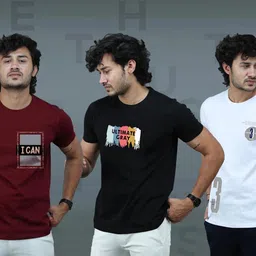 t-hustler Pack of 3 Men Graphic Print Round Neck Cotton Blend Multicolor T-Shirt image 1