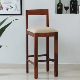 woodsworth from pepperfry Enkel Sheesham Wood Bar Stool In Honey Oak Finish with Beige Cushion image 1