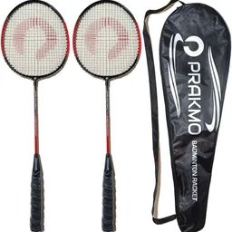 prakmo Badminton Rackets Pack of 2 with Cover And 3 Shuttle Red-Black Strung Badminton Kit image 2