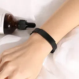 myki Alloy, Leather Black Silver Bracelet image 2