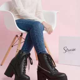 Premium Design Women's Ankle Length Block Heel Stylish Fashionable Black Boots Boots For Women-image-51