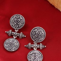 Voylla Silver-Plated Classic Oxidised Drop Earrings-picture-7