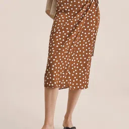 MANGO Women Brown and White Polka Dot Printed Skirt-picture-30