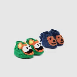 CHUTPUT Kids Set of 2 Navy Blue & Green Crochet Booties-picture-35