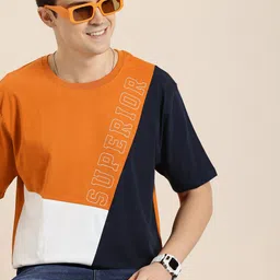 HERE&NOW Pure Cotton Colourblocked Drop-Shoulder Sleeves Casual T-shirt-picture-18