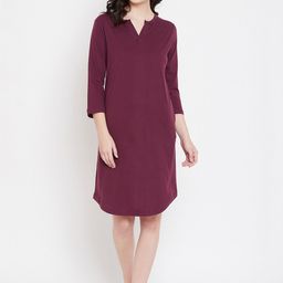 Hypernation Women Purple Solid Knee Length Knitted Nightdress-picture-5