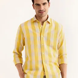 Red Flame Checked Cotton Linen Casual Shirt-picture-36