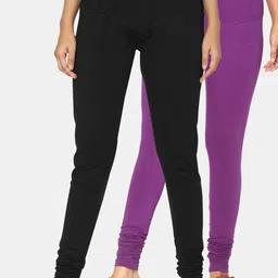 TSG Bliss Women Pack Of 2 Black & Purple Solid Churidar-Length leggings-picture-35