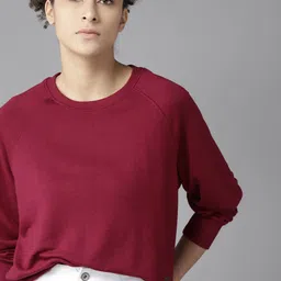 Roadster Women Maroon Solid Sweatshirt-image-14