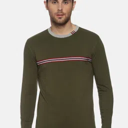 YAK YAK Men Olive Green Slim Fit Striped Round Neck Pure Cotton T-shirt-picture-29