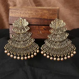 ANIKAS CREATION Gold-Plated Floral Drop Earrings-picture-26