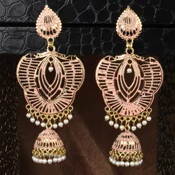 ANIKAS CREATION Peach-Coloured & Gold-Toned Classic Jhumkas-picture-16