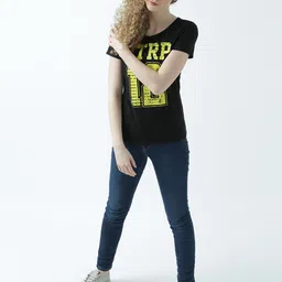 Huetrap Women Black Printed Round Neck T-shirt-image-28