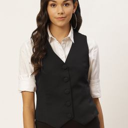 Trendyol Women Black Solid Waistcoat-picture-4