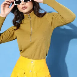Tokyo Talkies Women Green Knitted High Neck Top-picture-37