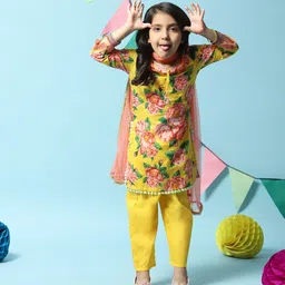 Biba Floral Printed Kurta with Trousers & Dupatta-picture-30