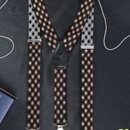 PELUCHE Men Brown Checked Suspenders-picture-31