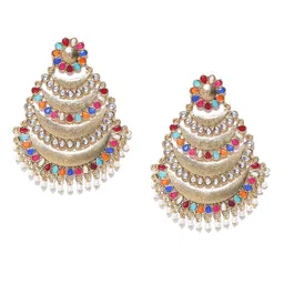YouBella Multicoloured Gold-Plated Stone-Studded Beaded Chandbalis-image-0