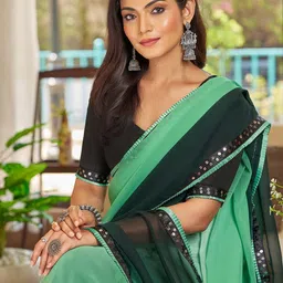KALINI Ombre Embellished Sequinned Pure Georgette Kota Saree-image-17