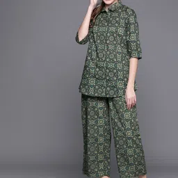 Libas Multi Cotton Printed Night Shirt And Multi Cotton Printed Pyjamas image 1