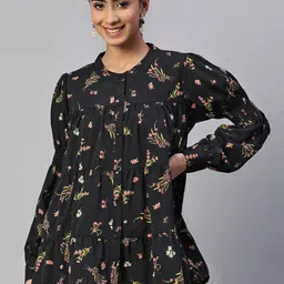 plusS Floral Print Georgette Longline Top image 1