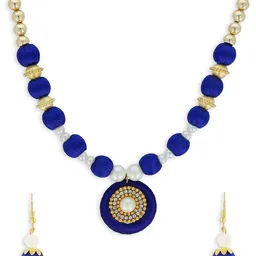 AKSHARA Girls Blue & Gold-Toned Stone-Studded Handcrafted Beaded Jewellery Set-image-5