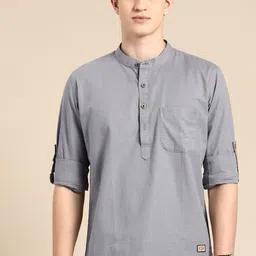 DENNISON Men Mandarin Collar Roll-Up Sleeves Kurta-picture-32