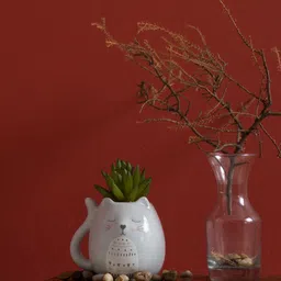 Chumbak Grey & Green Wise Kitty Grey Planter image 1